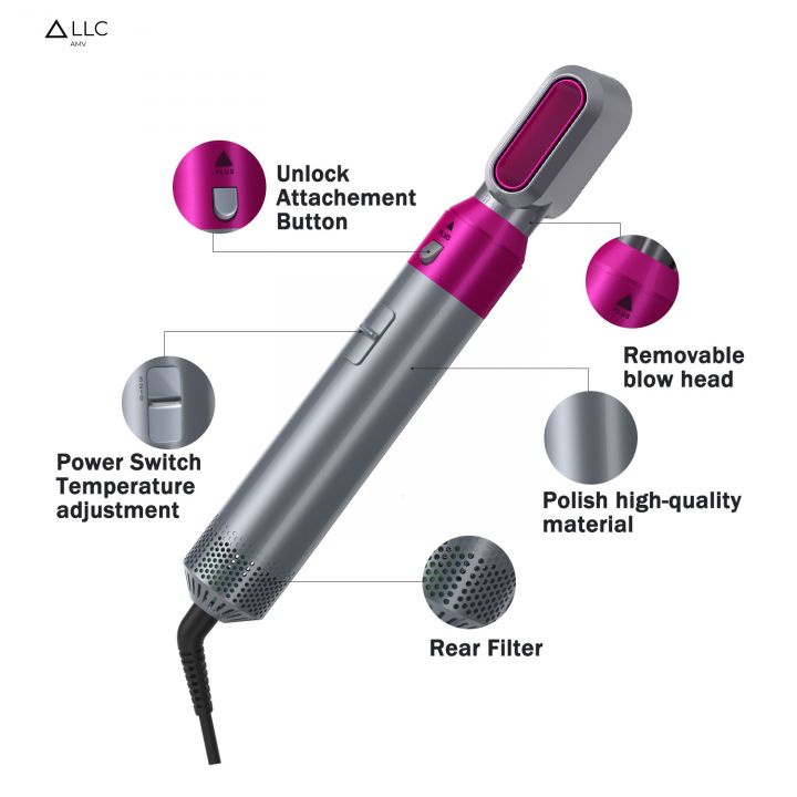 Máy sấy tóc tạo kiểu 5 in 1,máy tạo xoăn uốn phồng lược chải điện Hot Air Styper mẫu mới 2022