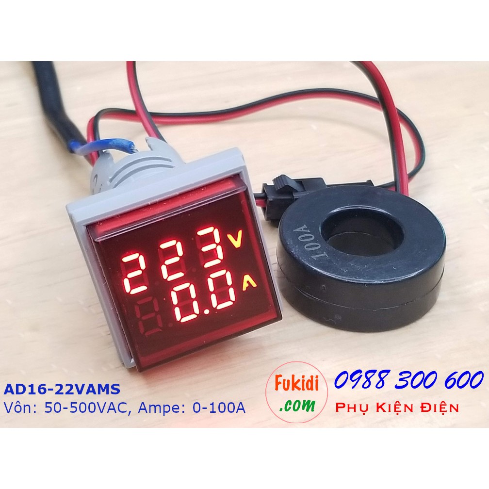 Đồng hồ đo hai trong một vôn kế 50-500VAC và Ampe kế tầm đo tới 100A - AD16-22VAMS