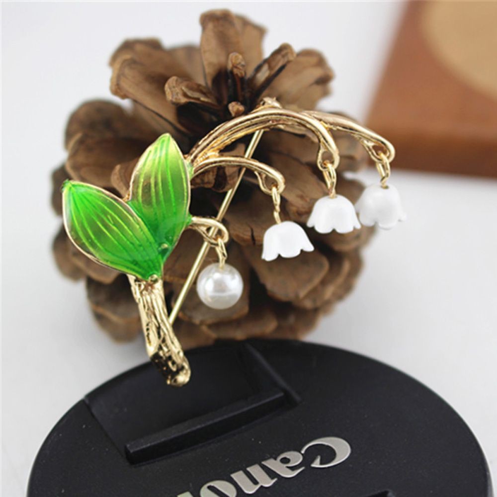 Trâm cài áo hình cây xanh và hoa đính hạt ngọc trai giả thời trang
