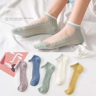 Tất Nữ Siêu Mỏng Mùa Hè Thoáng Mát Trong Suốt Lụa Sọc Phong Cách Hàn Quốc Nhỏ Daisies Tất Mắt Cá Chân Cho Nữ