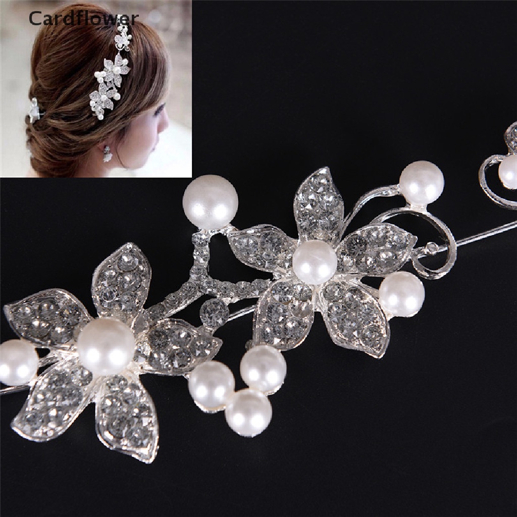&lt; Cardflower &gt; Cài Tóc Đính Đá Pha Lê Và Ngọc Trai Màu Bạc Cho Cô Dâu Trong Tiệc Cưới