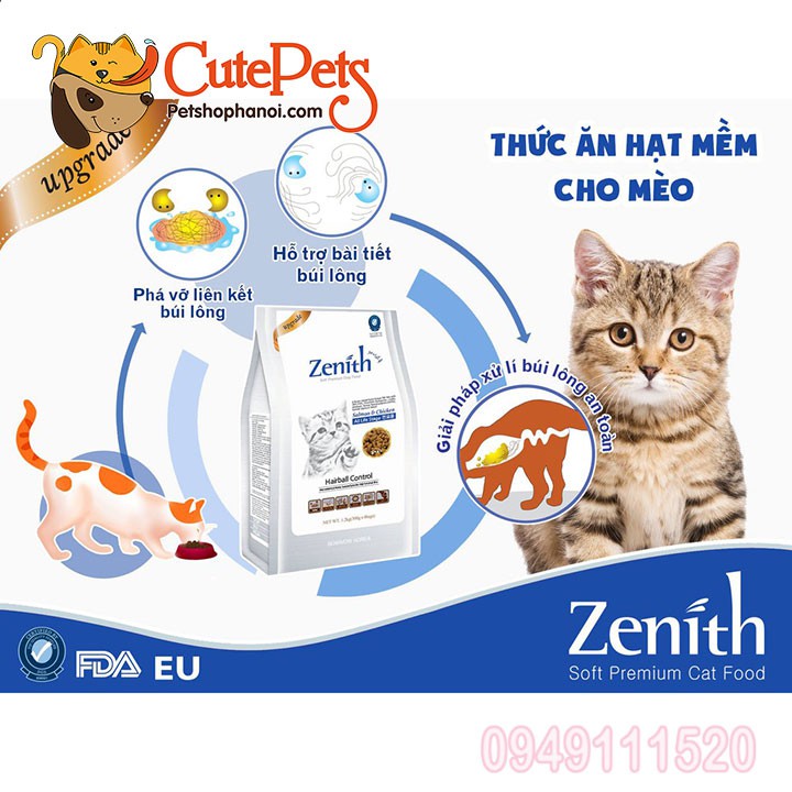 Hạt mềm tiêu búi lông Zenith Hairball 1.2kg Thức ăn hạt Dành cho mèo - Cutepets