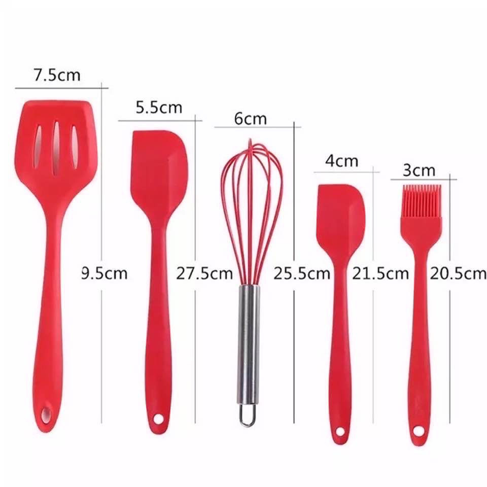 Bộ 5 phới chổi spatula silicon đỏ