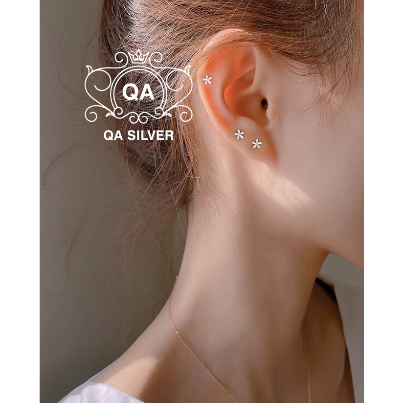 Hoa tai bạc bông hoa nhí 5 cánh khuyên tai bạc nụ S925 FLORA Silver Earrings QA SILVER EA210404