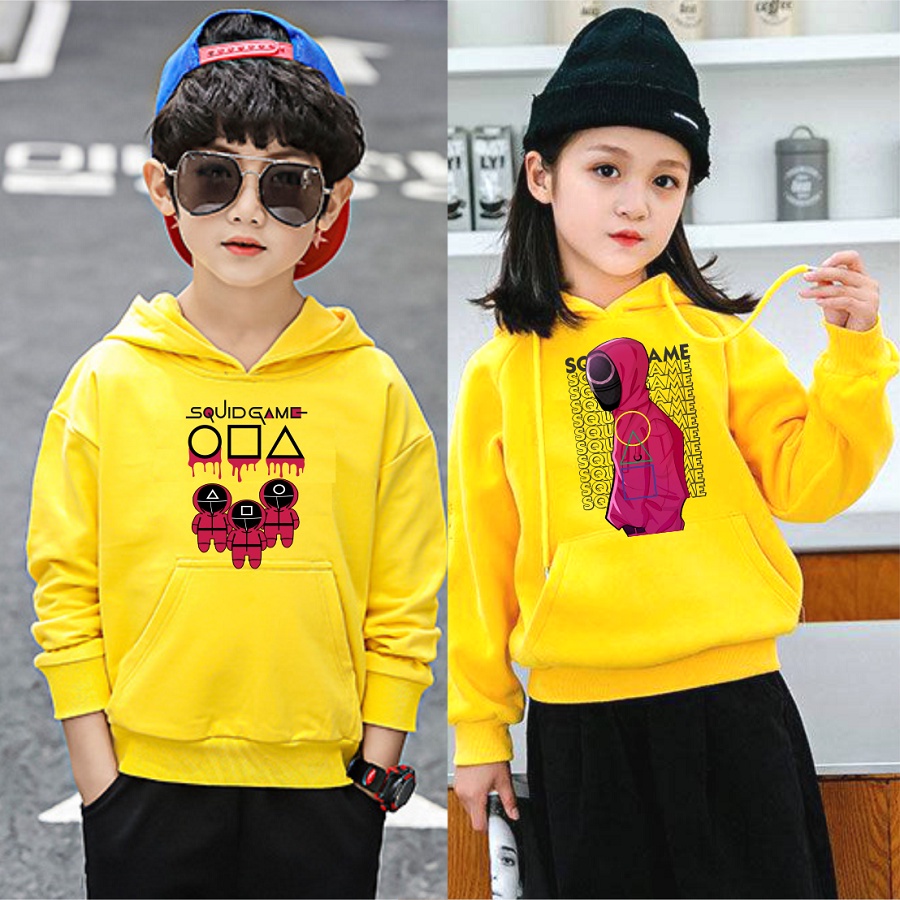 Áo khoác squid game trò chơi con mực áo hoodie màu vàng đủ size cho bé trai bé gái