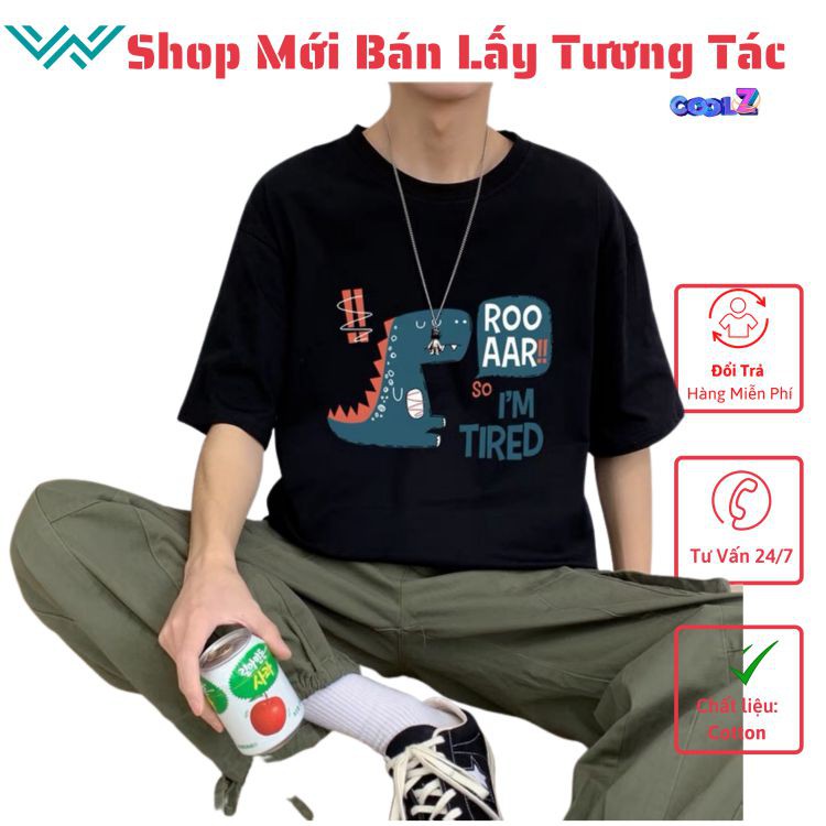 Áo thun tay lỡ CoolZ phông Unisex nam nữ Cotton oversize form rộng khủng long T-Rex CZ027