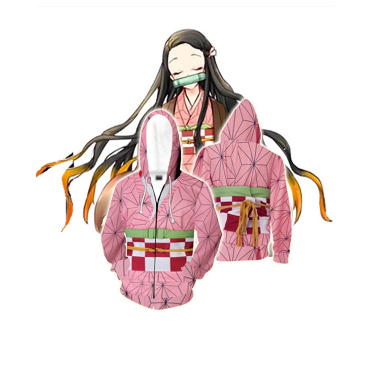 Áo khoác hoodie phối dây kéo phong cách Anime Demon Slayer Kimetsu no Yaiba Kamado Tanjirou Nezuko | BigBuy360 - bigbuy360.vn