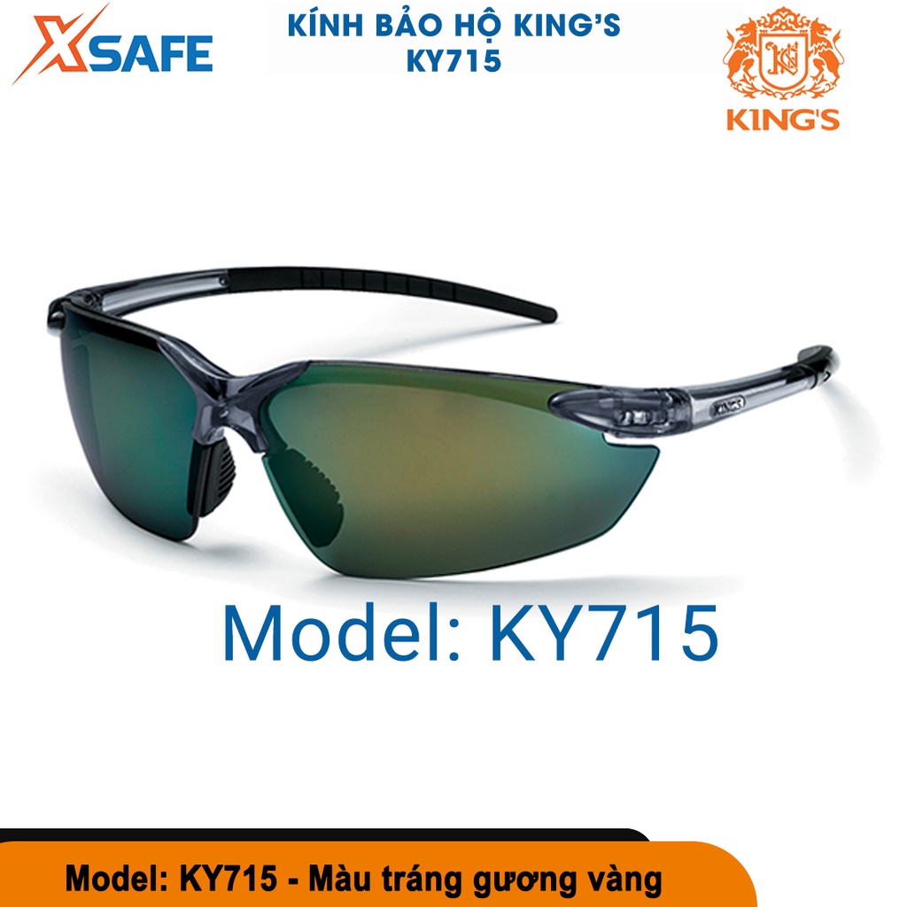 Kính bảo hộ Kings KY715 tròng tráng gương vàng chống chói, chống tia UV hiệu quả, dùng trong lao động, đi xe máy