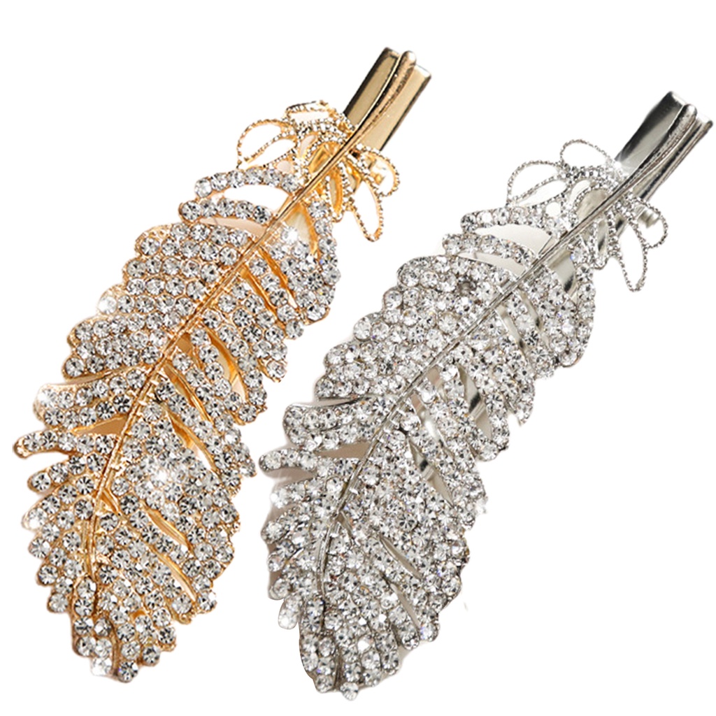 Kẹp Tóc Hợp Kim Hình Lông Vũ Đính Đá Lấp Lánh