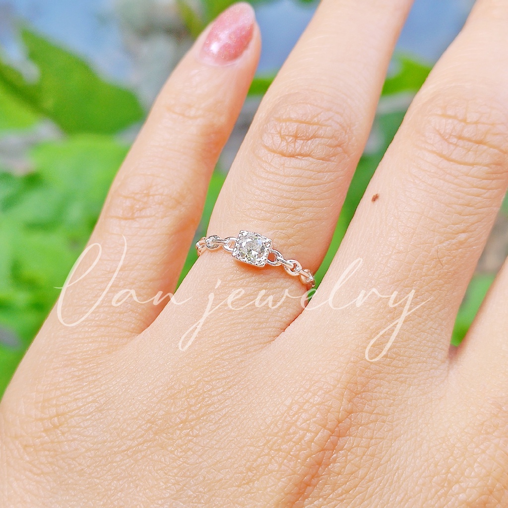 Nhẫn bạc nhẫn móc xích đơn cổ điển gắn 1 đá vuông Van Jewelry V10011 free size