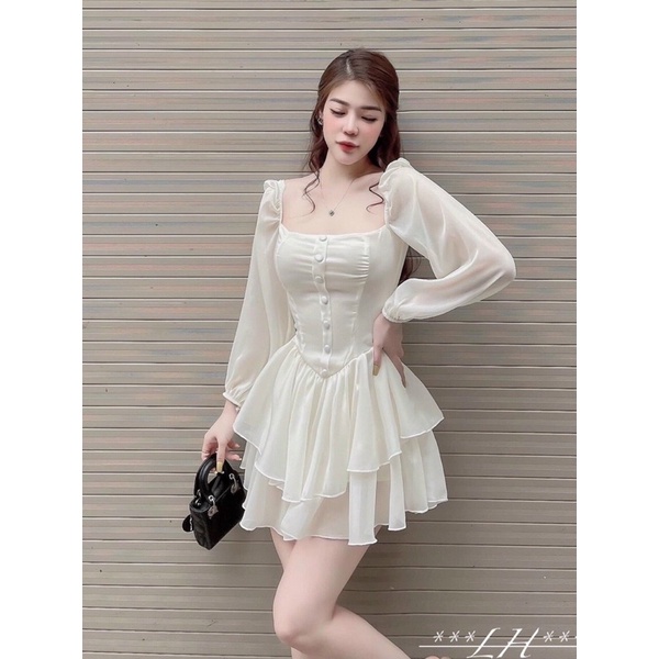 [ẢNH THẬT] Đầm Váy Voan Tiểu Thư Tay Dài Nút Bọc Vintage Dự Tiệc Cho Nữ