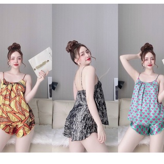 Bộ đồ đùi áo 2 dây sexy vải phi lụa họa tiết nhiều mẫu siêu xinh freesize dưới 57kg