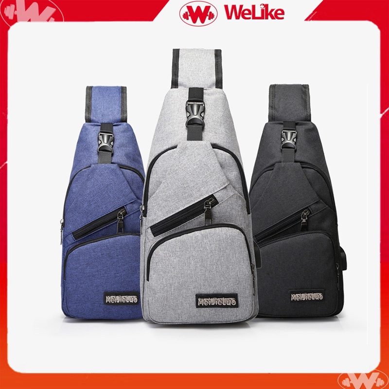 ☇┅✗Túi vải balo đeo chéo nam nữ tặng cáp sạc canvas welike đẹp ngực đi học shiper đựng điện thoại giấy tờ tiện dụng