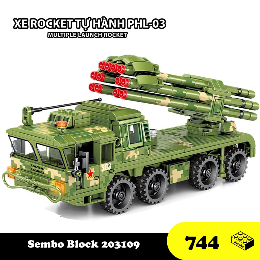 Đồ chơi Lắp ráp Xe Rocket tâm xa tự hành PHL-03, Sembo Block 203109 Xếp hình thông minh, Mô hình quân sự [744 Mảnh ghép]