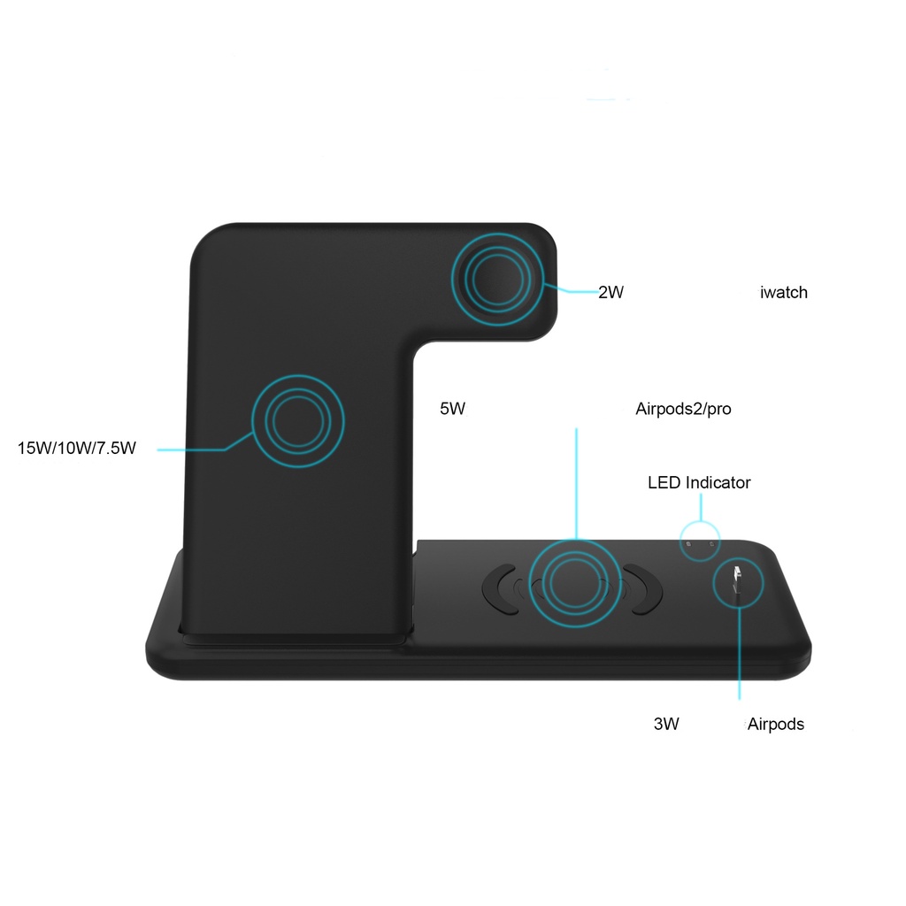 Đế sạc không dây đa năng 4 in 1 công suất 15W - sạc không dây các dòng iPhone, Apple Watch, Airpod, Samsung, xiaomi