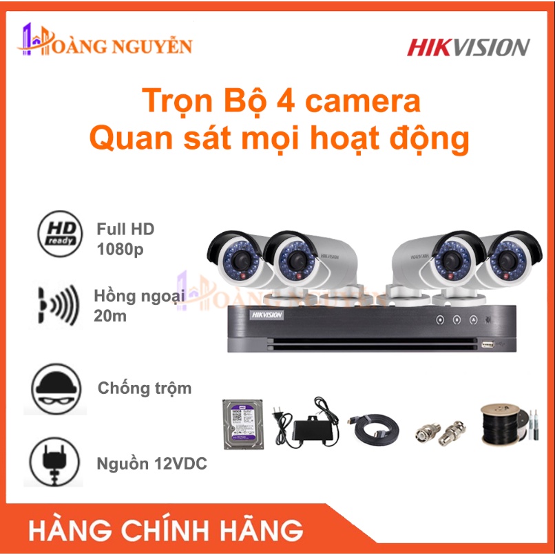 [NHÀ PHÂN PHỐI] Trọn bộ 4 camera Hikvision DS-2CE16D0T-IR và DS-7204HQHI-K1