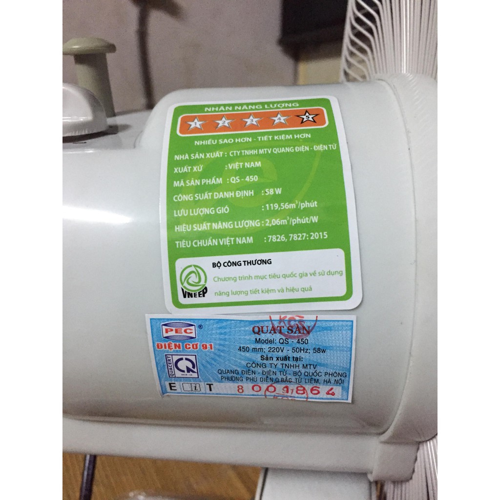 Quạt chân quỳ - Quạt sàn Điện Cơ 91 Bộ Quốc Phòng QS450 / QS400 sải cánh 450mm và 400mm