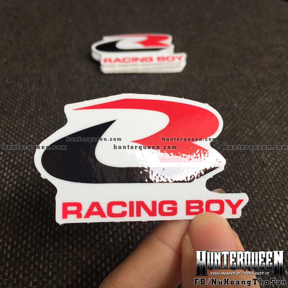 Bộ 2 logo racing boy đỏ đen [6.2x3.8cm]. Sticker in theo yêu cầu. Hình dán xe máy, laptop