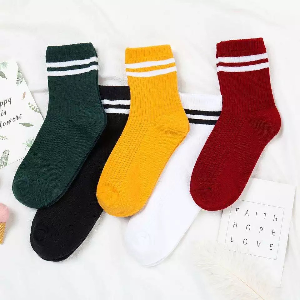 Tất vớ Cotton nhún cổ cao unisex kẻ ngang phong cách dành cho nam và nữ