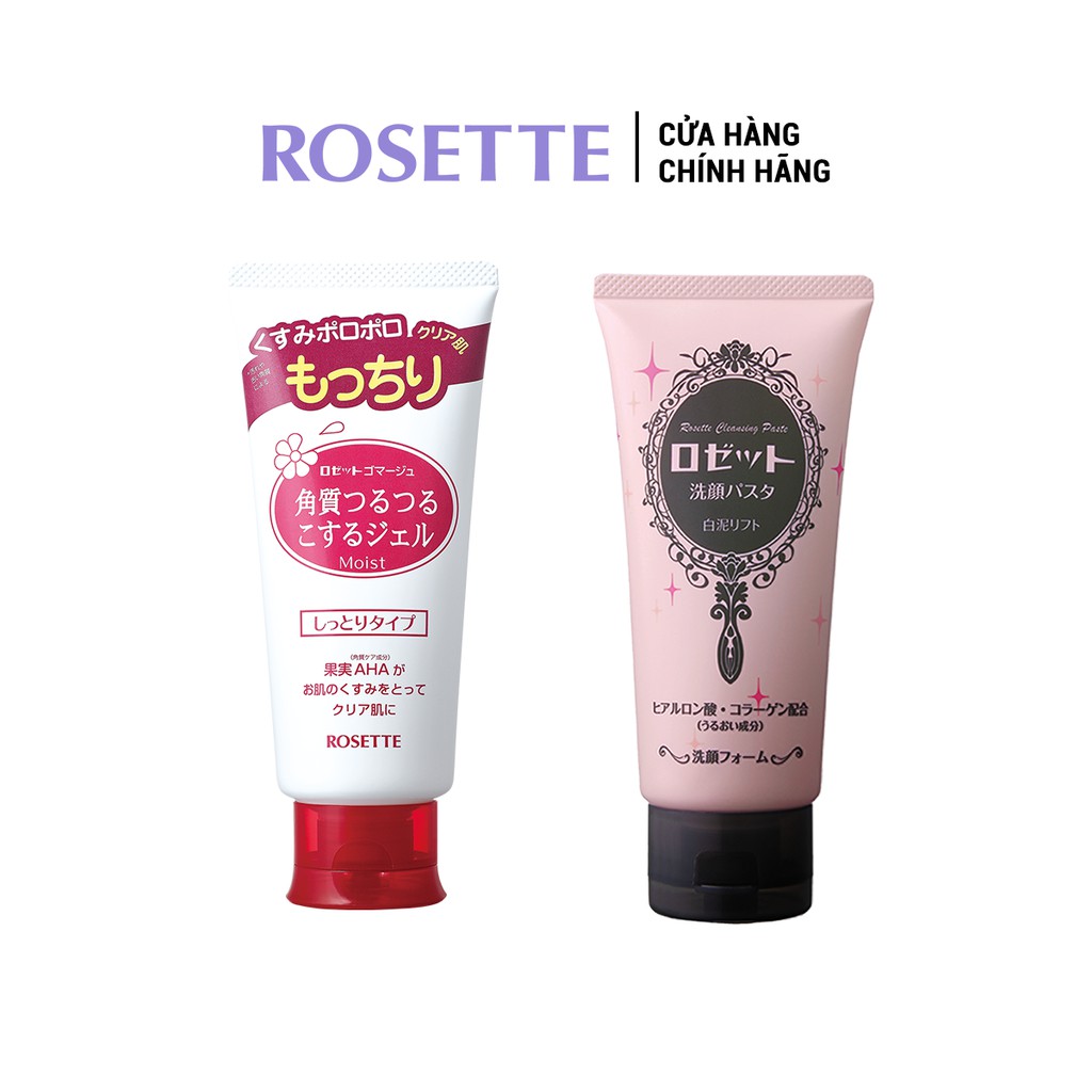 Combo Tẩy Tế Bào Chết Dành Cho Da Khô Rosette Gommage Moist 120g Và Sữa Rửa Mặt Tái Tạo Da Rosette Cla