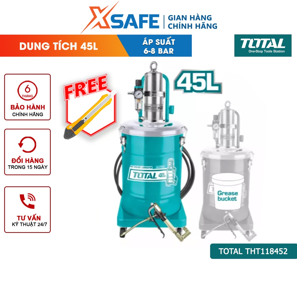 Máy bôi trơn dầu mỡ dùng khí nén TOTAL THT118452 Máy bơm dầu mỡ dung tích 45L thùng rỗng 365*430mm Áp suất tối đa 400bar