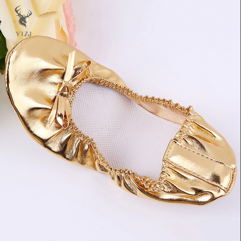 COD&amp; Golden Flat Ballet Yoga Dance Shoes Portable for Lady Girl Woman
