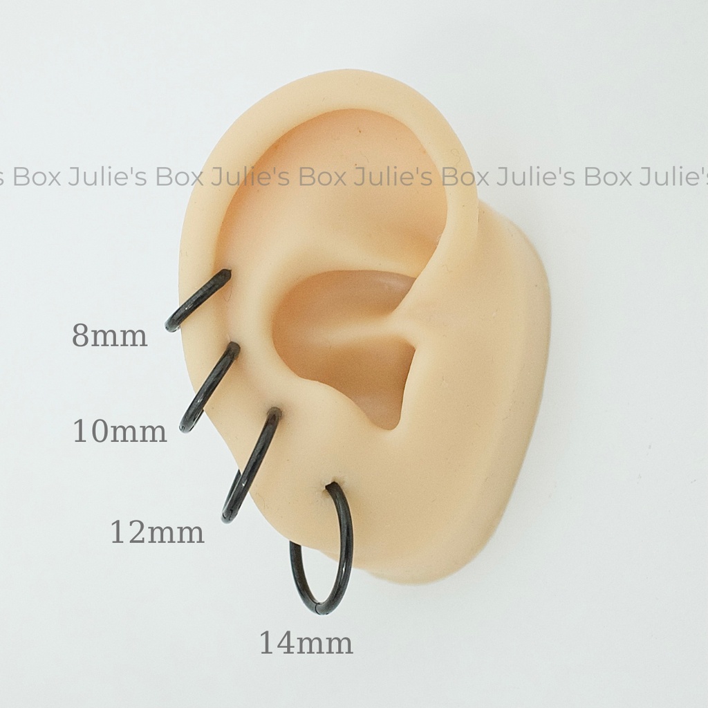 [1 CHIẾC]Khuyên Tai Tròn Hoop Nhiều Size Dày 1.6MM [SIÊU MỎNG] Màu Đen Unisex Titanium Julies Box 66 Bông Tai Titan Nam
