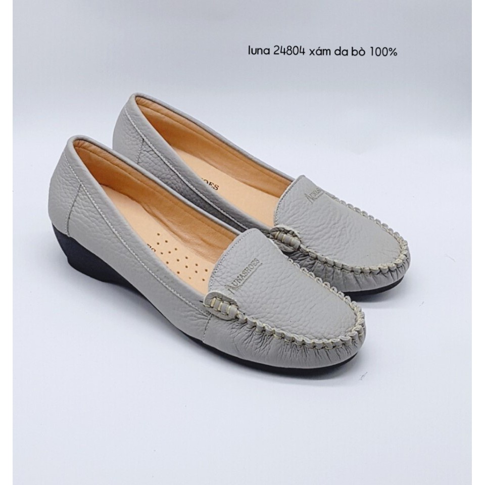 Giày đế xuồng nữ da bò thật LUNASHOES 24804 đen đỏ hồng trắng nâu bảo hành 24 tháng 1 đổi 1 giầy trung niên cho mẹ