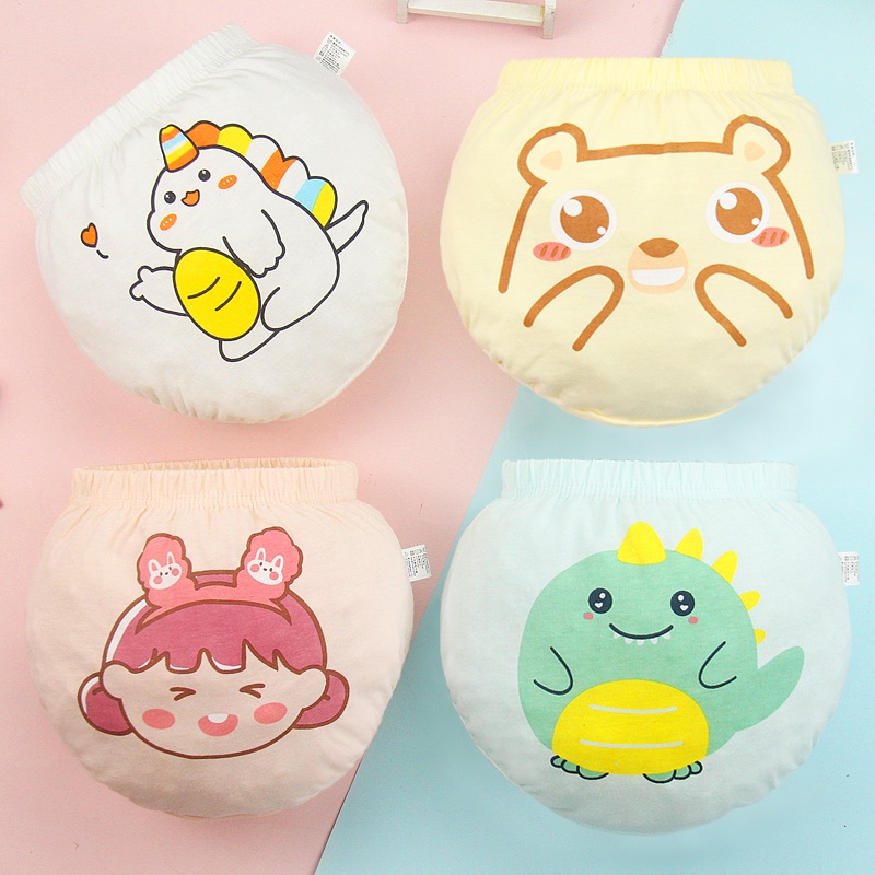 Lucky Big Cat® Set 4 quần lót Luckybigcat cotton in họa tiết xinh xắn thoải mái cho bé