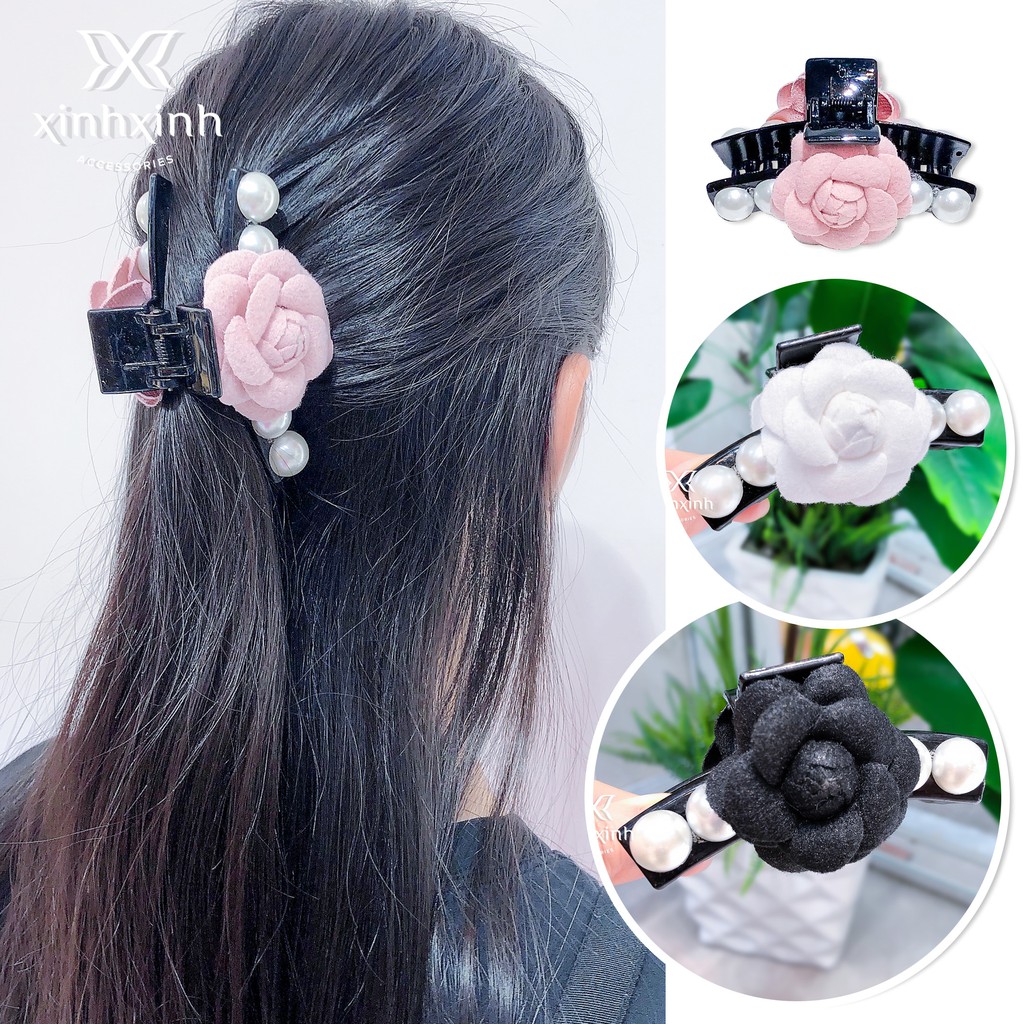 Kẹp Tóc, Cặp Tóc Nửa Đầu Hoa Trà Đính Hạt
