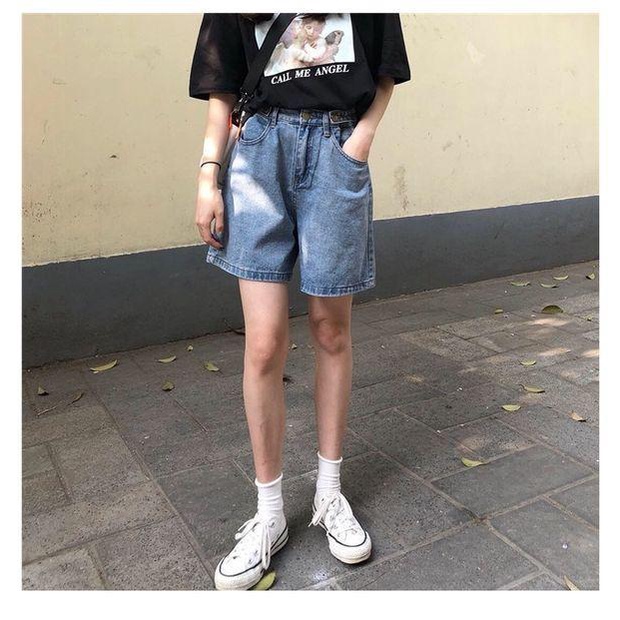 Quần Short Denim Ống Rộng Lưng Cao Thời Trang Mùa Hè Hàn Quốc Dành Cho Nữ