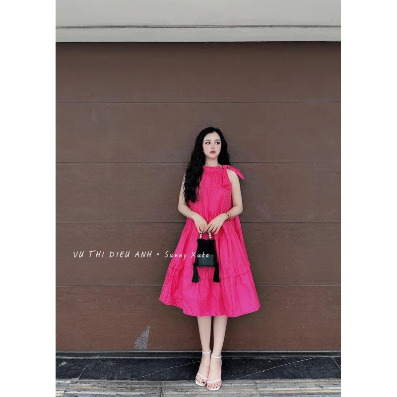[Siêu Hot] Váy Nữ Cổ Yếm Nơ Tầng 2 Màu, Đầm Nữ Dáng Suông Maxi Siêu Xinh Có Ảnh Thật Kèm Video | BigBuy360 - bigbuy360.vn