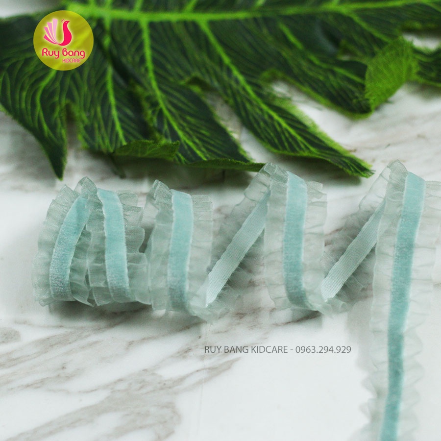 Ruy băng nhún nhung viền bèo dùng làm băng đô, nơ kẹp tóc