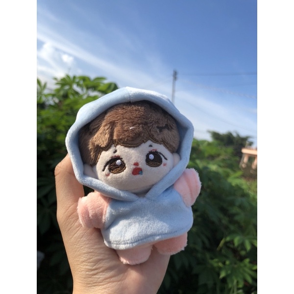 Hoodie xanh biển phối hồng pastel + quần cho doll 10cm 15cm 20cm