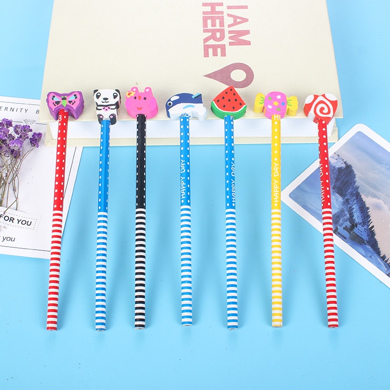 Bút Chì Gỗ HB Kèm Gôm Tẩy Cute (Giao Ngẫu Nhiên) - Minh An Saigon