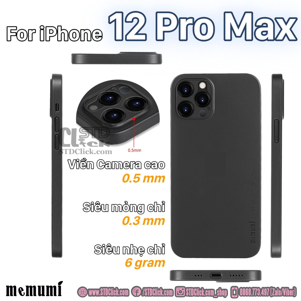 ỐP LƯNG IPHONE 12 PRO MAX MEMUMI MỎNG LỤA CHÍNH HÃNG