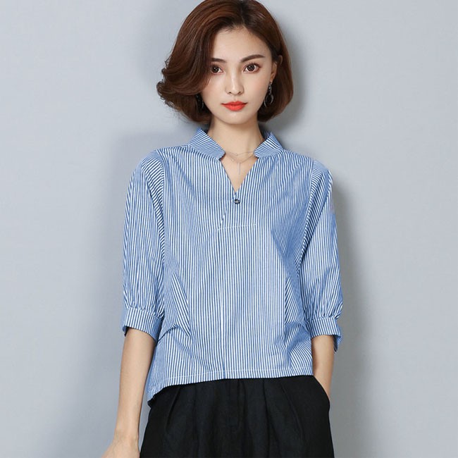 Áo Sơ Mi Tay Sọc Phối Nút-AO02