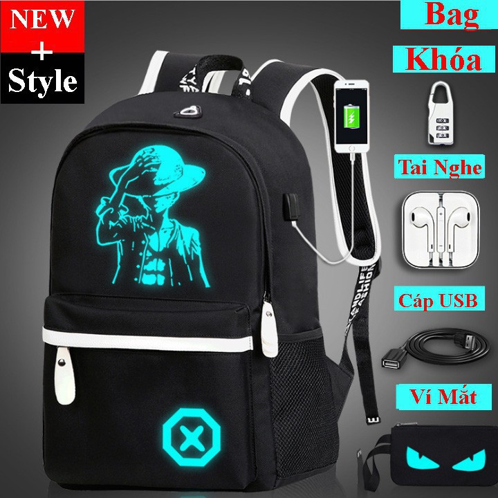 Bộ Balo nam nữ dạ quang phát sáng Cao Cấp BoyMusic, Tặng Ngay Khóa Số, Tai Nghẹ, Cáp Sạc & Ví Dạ Quang Hình Mắt
