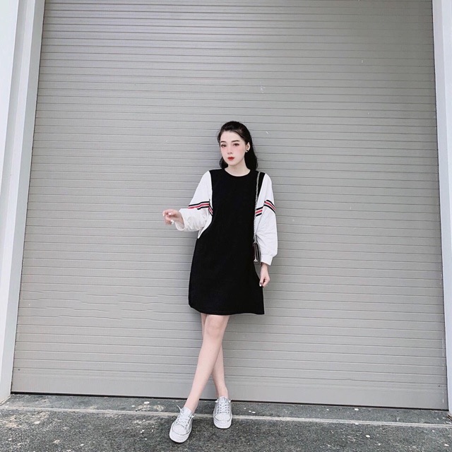 VÁY ĐEN PHỐI TAY KẺ SIÊU HOT | BigBuy360 - bigbuy360.vn