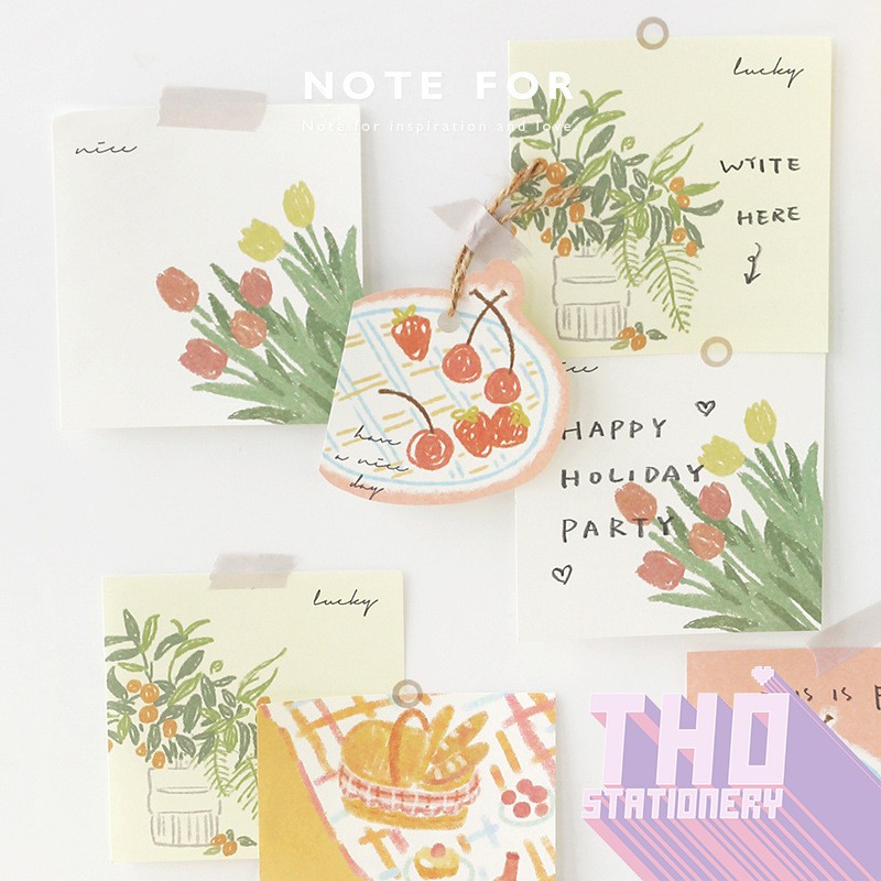 Giấy Note Vintage 💖 Set 4 Mẫu 100 Tờ Ghi Chú FLOWERS IN THE WILD Trang Trí Bàn Học Sổ Planner Bullet Journal Hàn Quốc