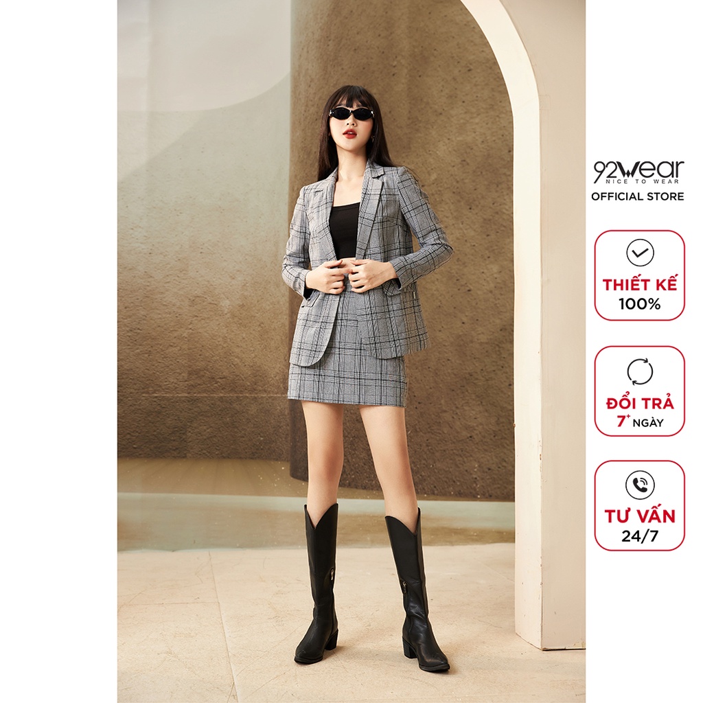 Áo vest nữ kẻ dài tay 92WEAR, kiểu dáng Hàn Quốc thanh lịch, trẻ trung VBA2154 | BigBuy360 - bigbuy360.vn