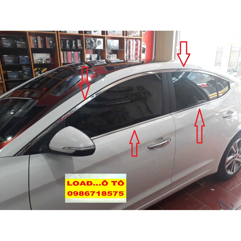 Bộ nẹp viền cong kính, chân kính Hyundai Elantra 2023-2018 INOX Cao Cấp
