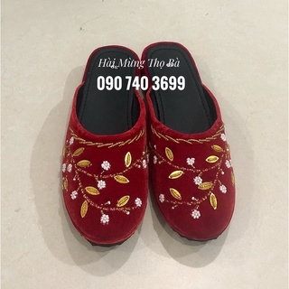 Hài nhung mừng thọ bà thêu tay thủ công mã htb0010