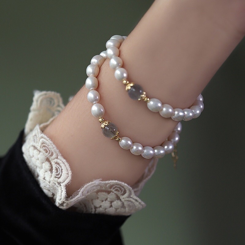 Vòng tay bạc 6ly mix hạt đá xanh