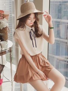 Áo sơ mi phối cổ nơ cho nữ
