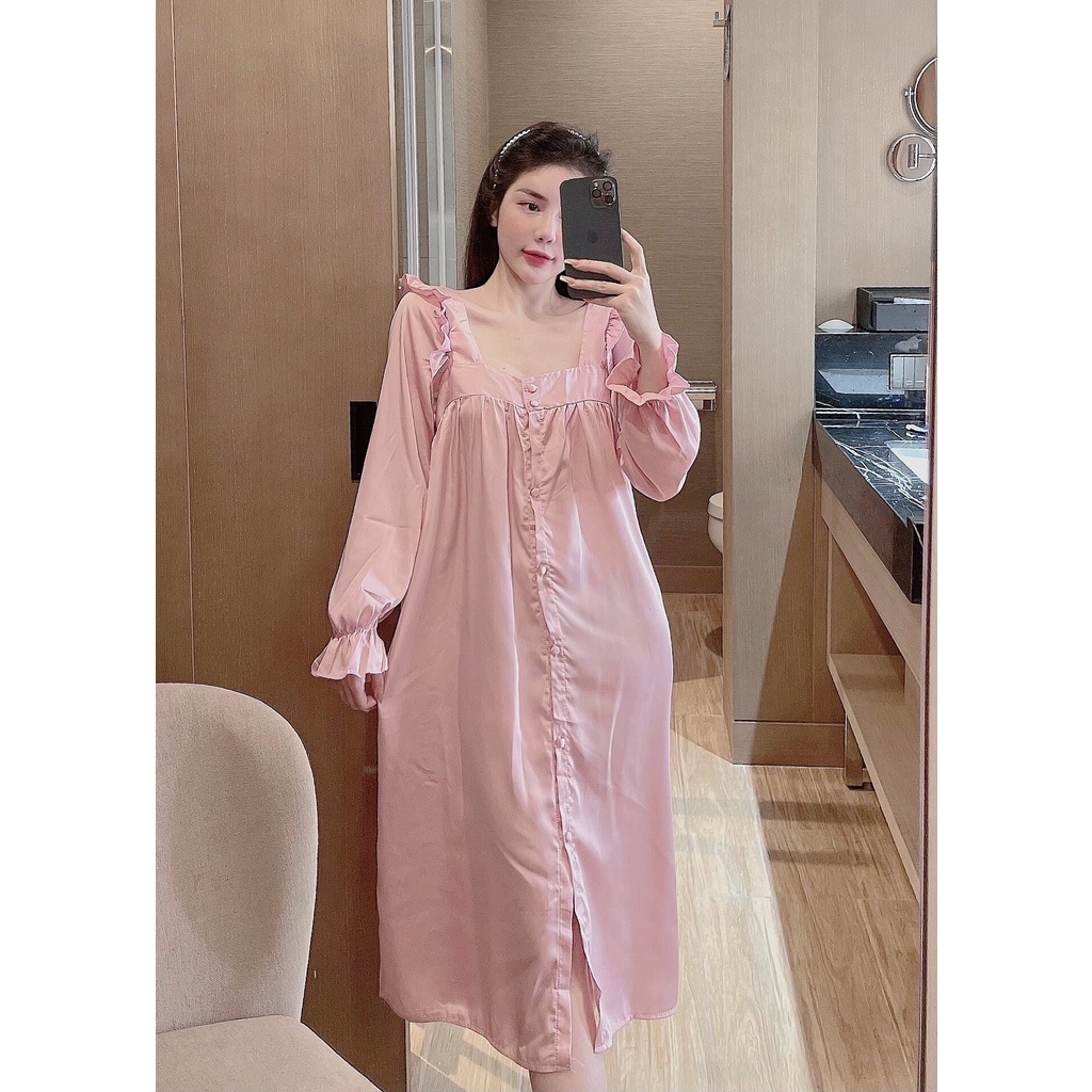 Đầm Ngủ Sexy lụa latin tiểu thư baby doll cổ U, nút bộc xịn xò- DN 107 | BigBuy360 - bigbuy360.vn