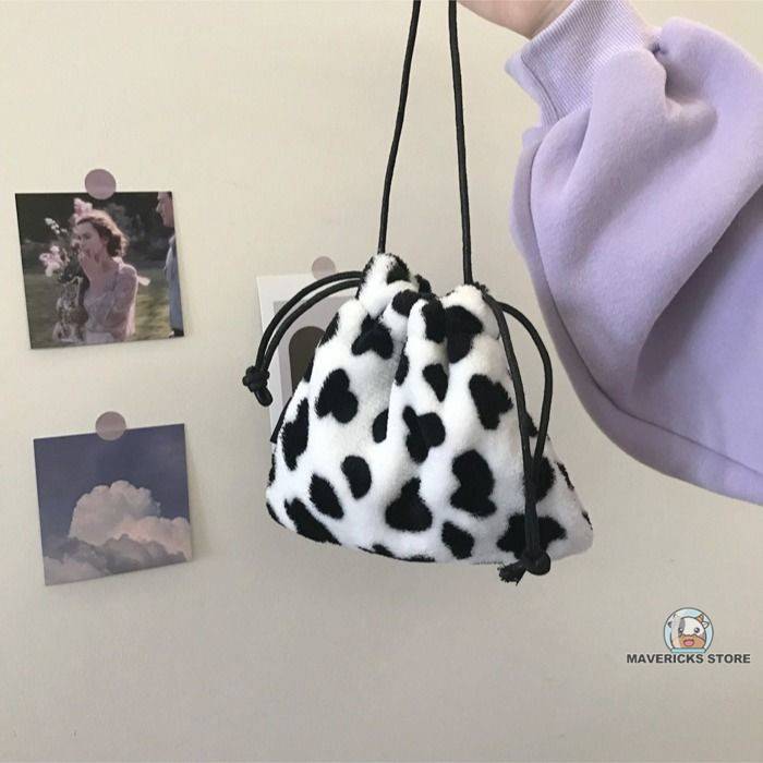 Túi đeo chéo dây rút họa tiết bò sữa cho nữ