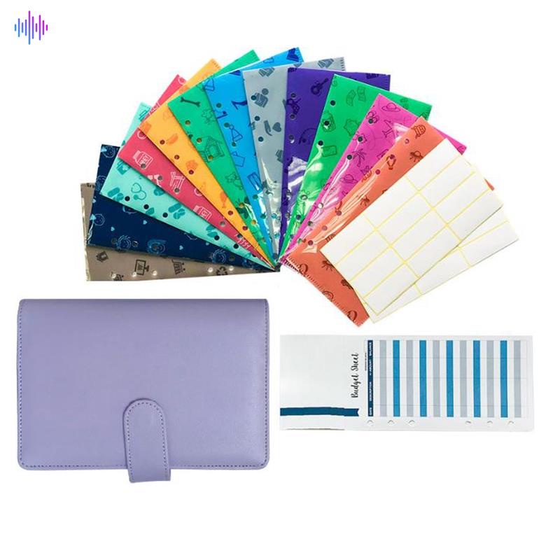 Sổ còng ngân sách với bao đựng tiền mặt dạng mở dọc đục 12 lỗ ghi chép và tiết kiệm tiền