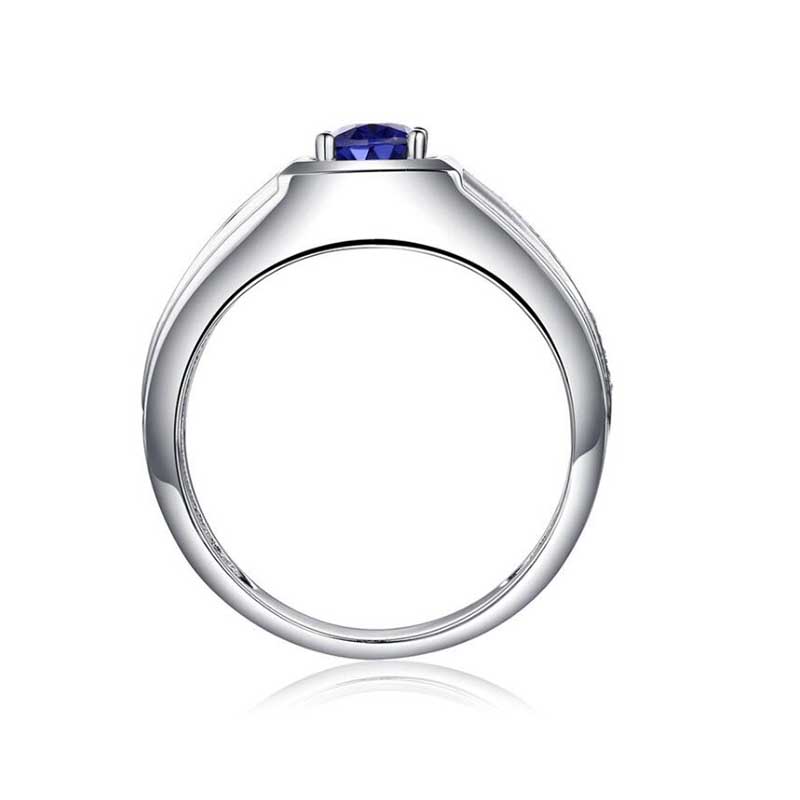 Nhẫn Titan Đính Đá Sapphire Màu Bạc Thời Trang Cho Nam Và Nữ
