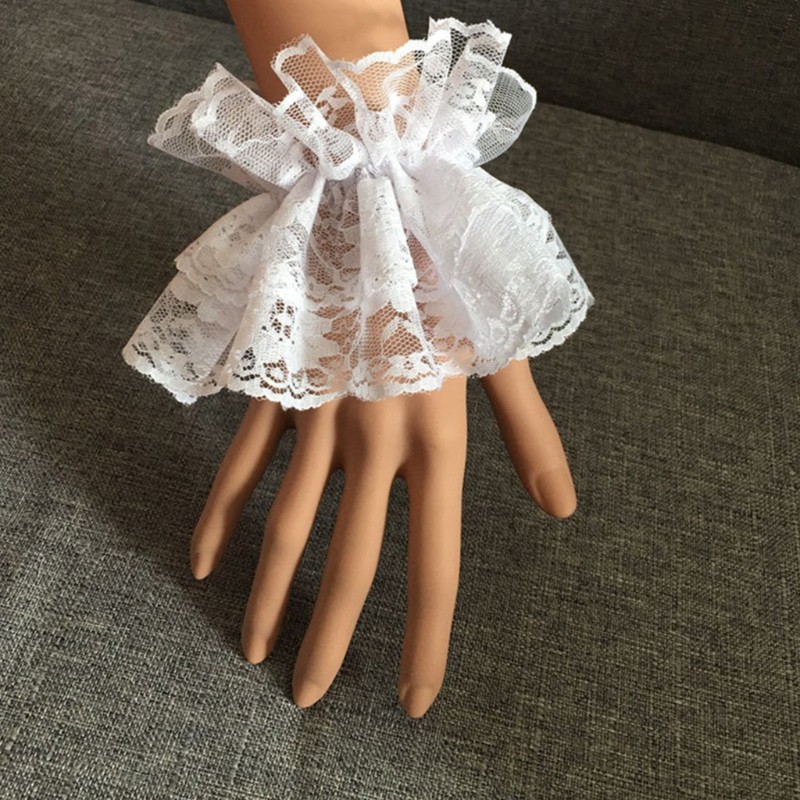 Cổ tay áo giả thiết kế xếp nếp vải ren hoa co giãn phong cách Lolita